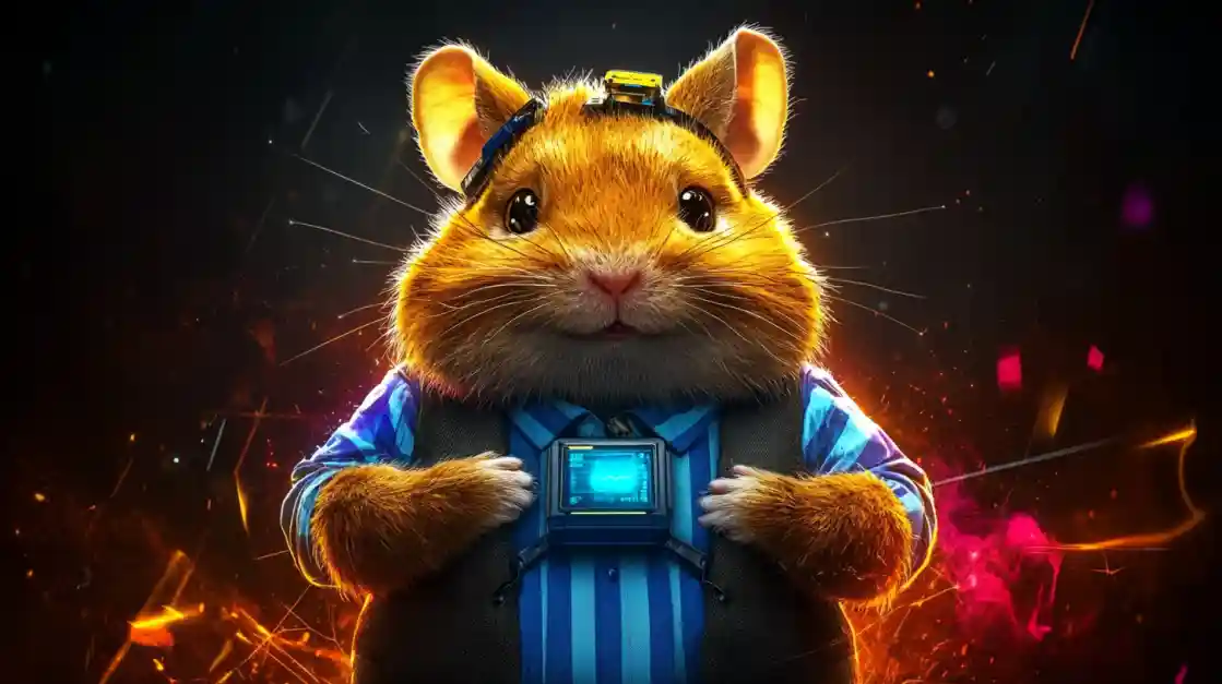 A cute and tech-savvy hamster character wearing a vest and a headset, with a friendly expression, representing the playful and innovative spirit of 2777bd.